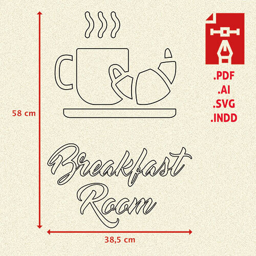 esempio adesivi personalizzati: schema per adesivo “breakfast room", l’icona è stata disegnata da Smashicons